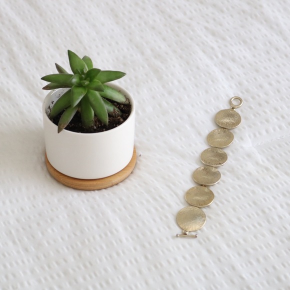 Gold Hammered Plates Bracelet - Picture 1 of 2